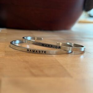 Silver 'Warrior' and 'Namaste' Engraved bracelets